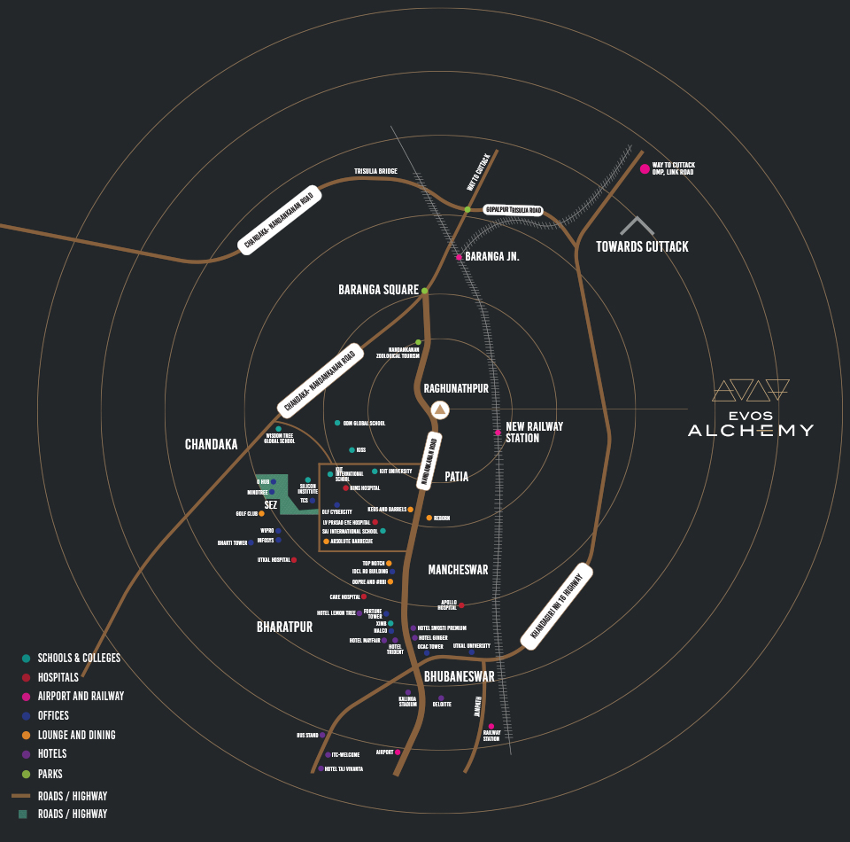 Evos Alchemy's Location Map with highlight location and landmark