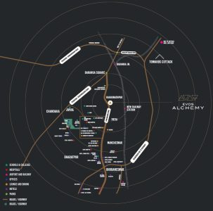 Use Lorem Ipsum Evos Alchemy's Location Map with highlight location and landmark